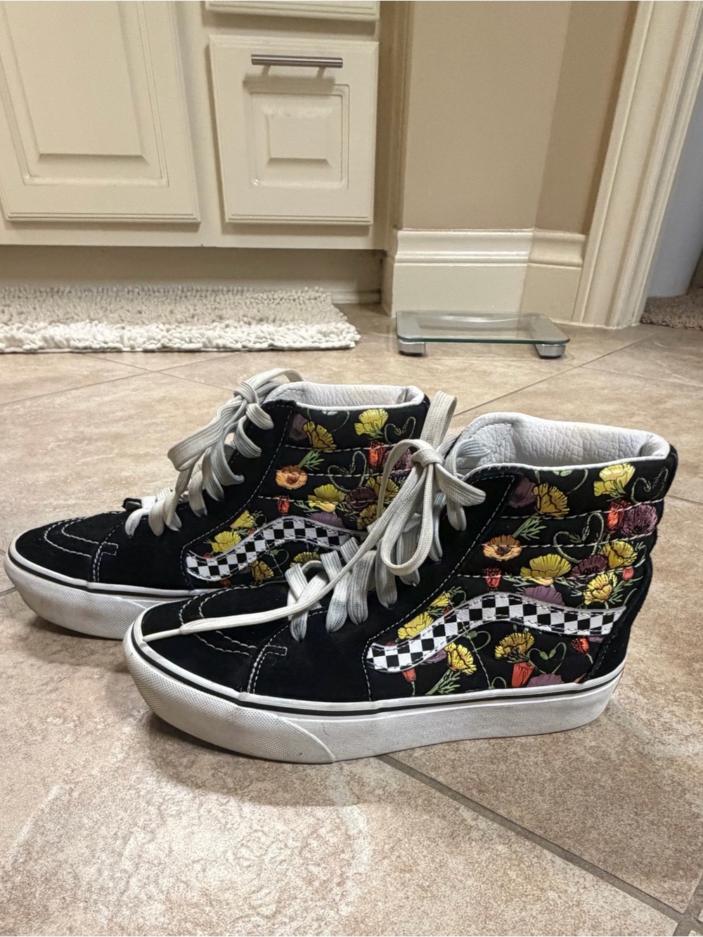 Vans Black Floral Checkerboard High-Top Sneakers
